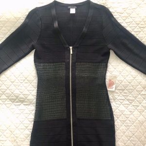Venus Black Bandage Long Sleeve Zipper Dress / NEW